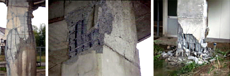 図-2 損傷したRC部材の例（土木学会（第1次）・地盤工学会合同調査団　調査速報（Ver. 1.0, 2005年1月11日）より）